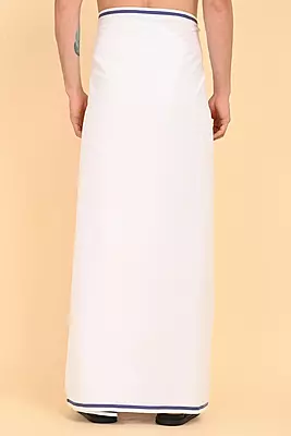 Men’s 100% Cotton Double-Layer White Veshti with Fancy Border