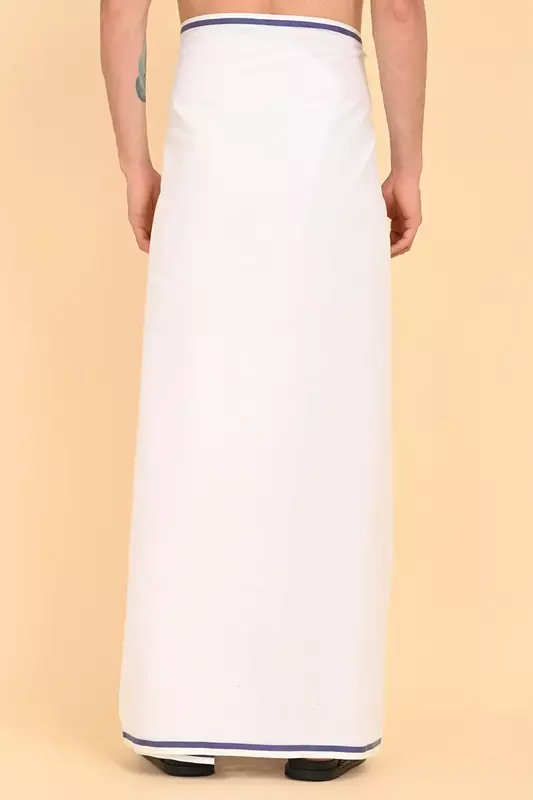 Men’s 100% Cotton Double-Layer White Veshti with Fancy Border