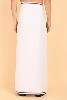 Men’s 100% Cotton Double-Layer White Veshti with Fancy Border