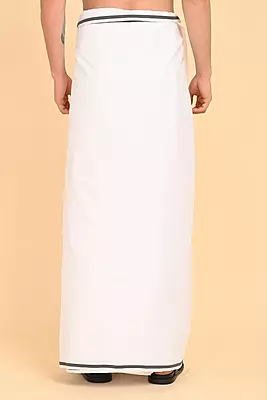 Men’s 100% Cotton Double-Layer White Veshti with Fancy Border