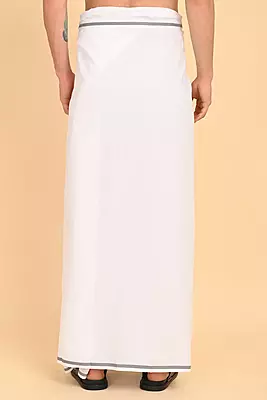 Men’s 100% Cotton Double-Layer White Veshti with Fancy Border