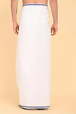 Men’s 100% Cotton Double-Layer White Veshti with Fancy Border