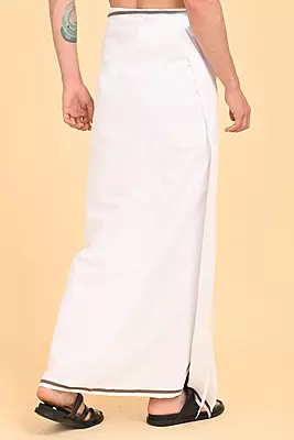 Men’s 100% Cotton Double-Layer White Veshti with Fancy Border