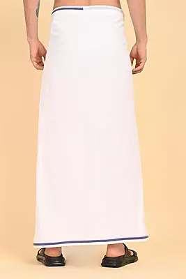 Men’s 100% Cotton Readymade Double-Layer White Veshti with Fancy Border