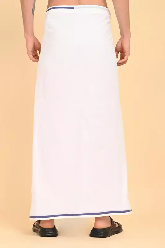 Men’s 100% Cotton Readymade Double-Layer White Veshti with Fancy Border