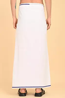 Men’s 100% Cotton Readymade Double-Layer White Veshti with Fancy Border