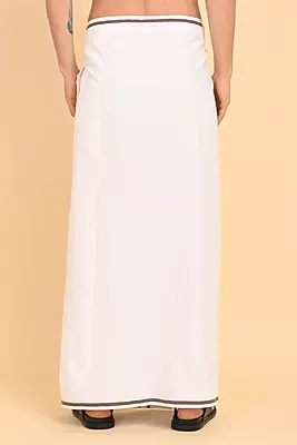 Men’s 100% Cotton Readymade Double-Layer White Veshti with Fancy Border