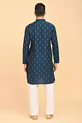 Men Jacquard Full Open Long Kurta - Blue
