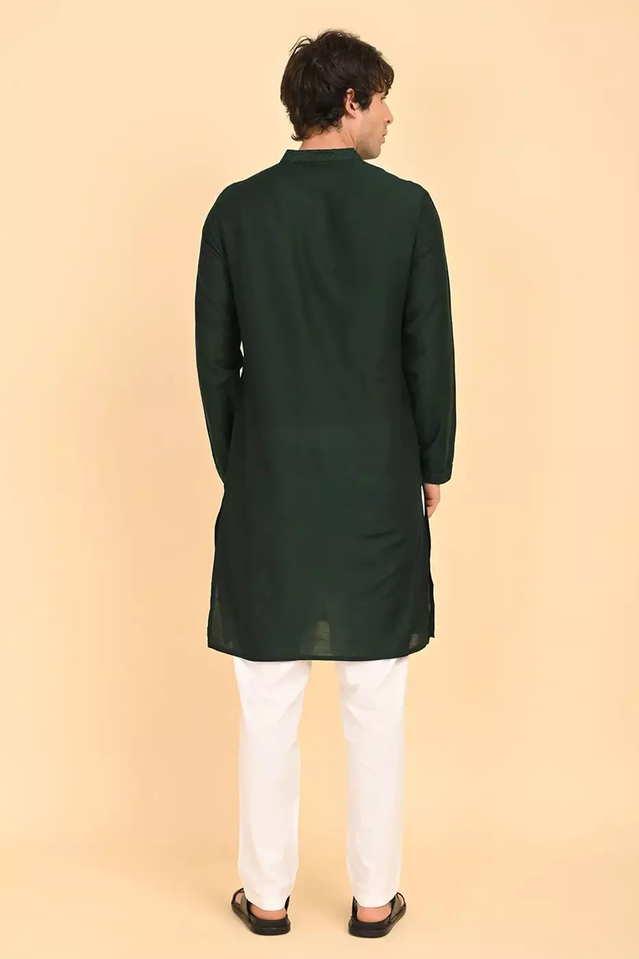 Men Ethnic Embroidered Long Kurta - Green
