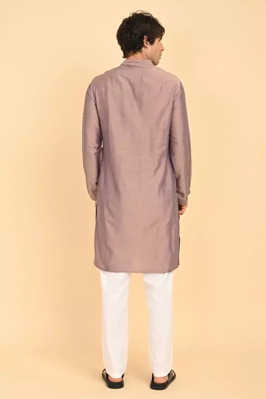 Men Ethnic Embroidered Long Kurta - Maroon