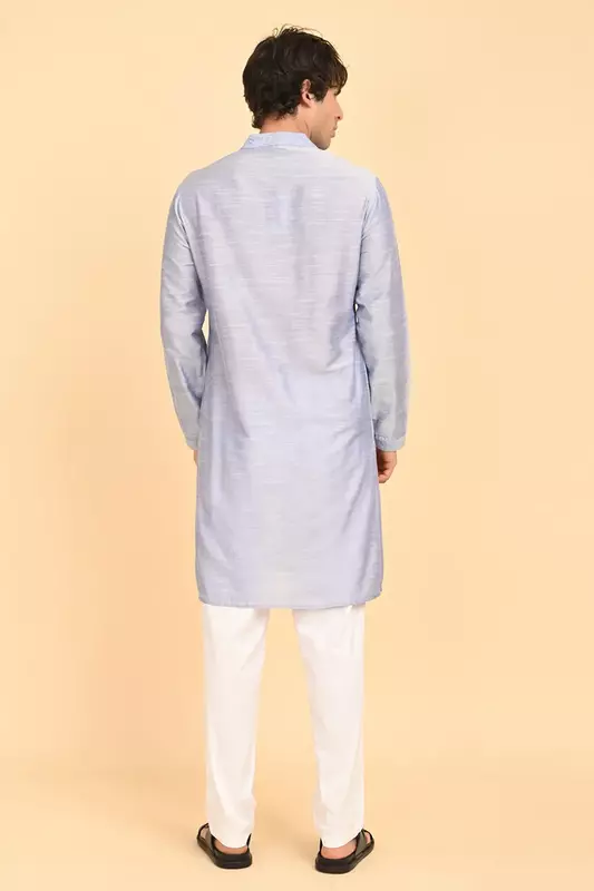 Men Ethnic Embroidered Long Kurta - Blue