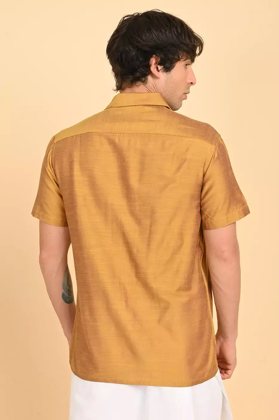 Men Short Sleeve Ethnic Shirt - Yellow