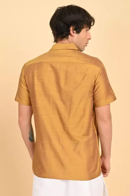 Men Short Sleeve Ethnic Shirt - Yellow