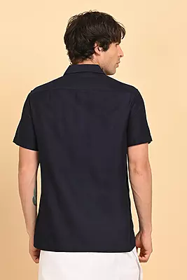 Men Short Sleeve Ethnic Shirt - Navy Blue