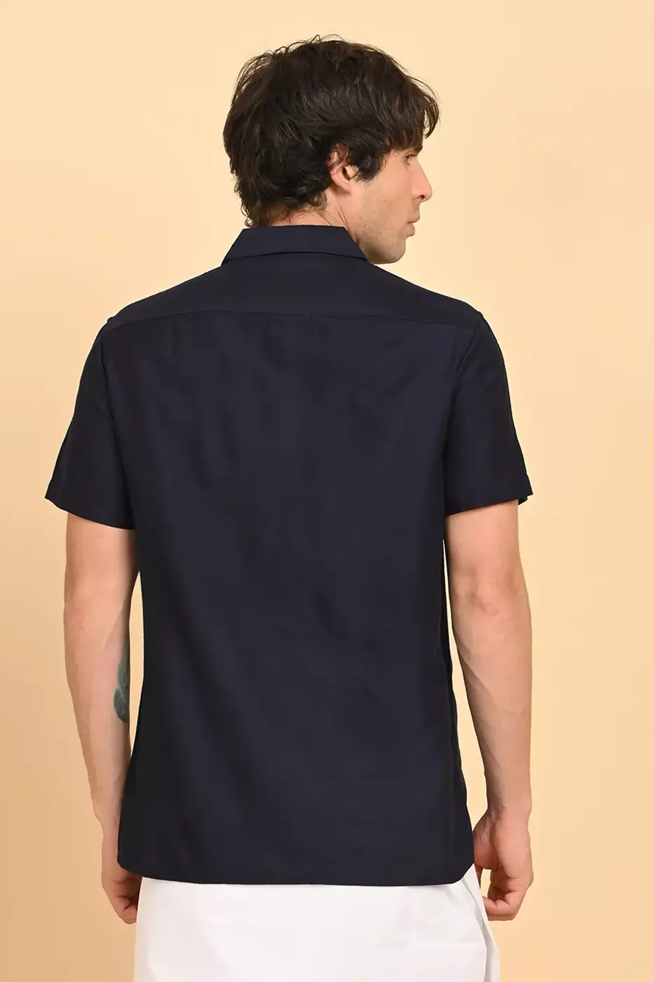 Men Short Sleeve Ethnic Shirt - Navy Blue