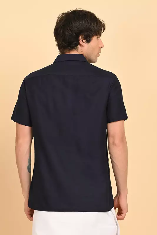 Men Short Sleeve Ethnic Shirt - Navy Blue