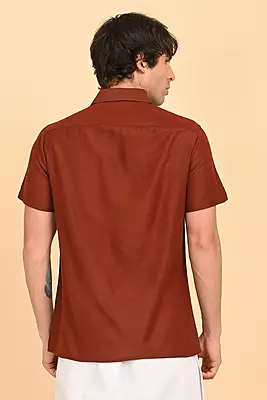 Men Short Sleeve Ethnic Shirt - Brown