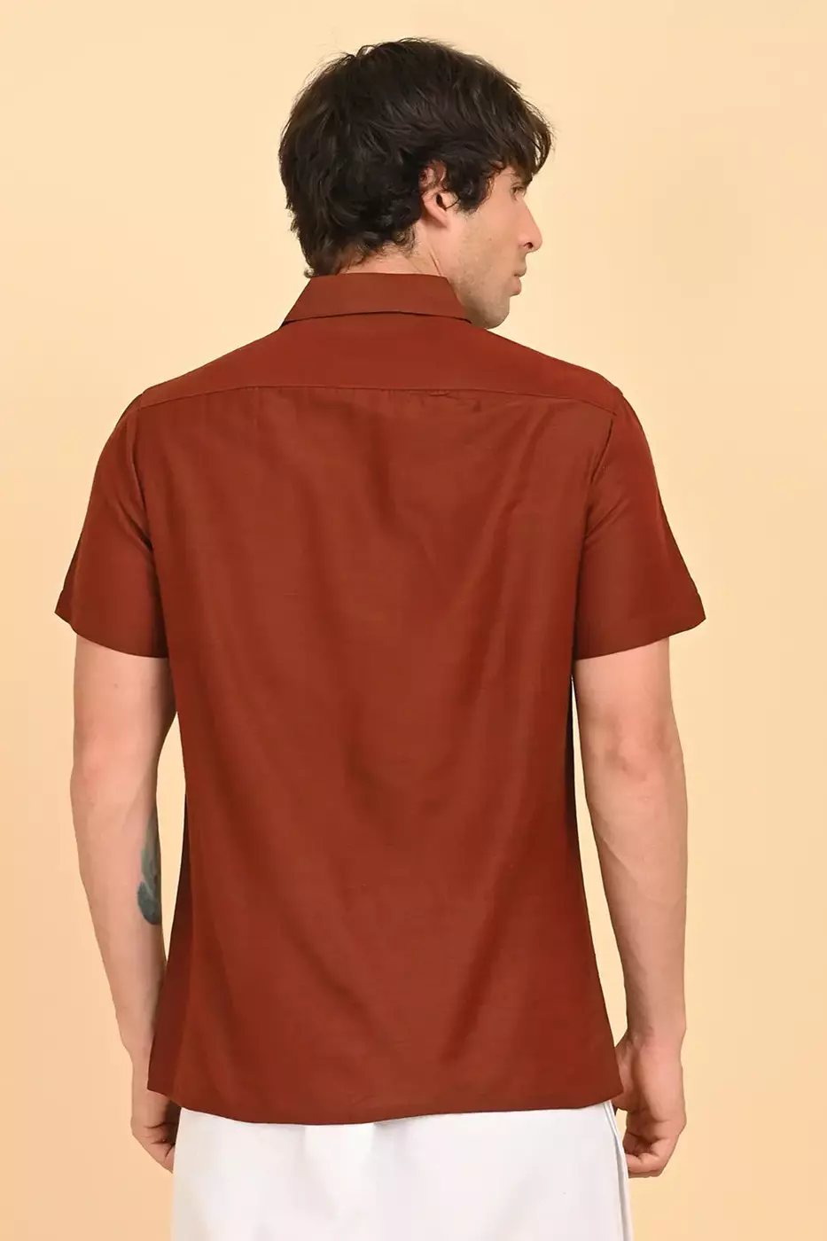 Men Short Sleeve Ethnic Shirt - Brown