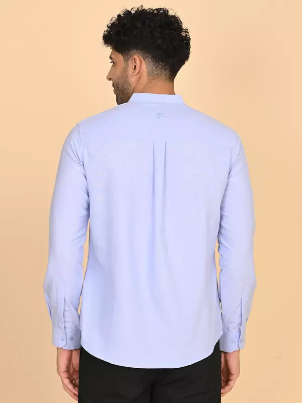 Men's Mandarin Collar Shirt - Blue