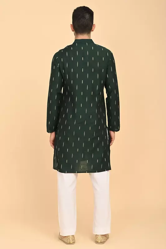 Men Jacquard Full Open Long Kurta - Green