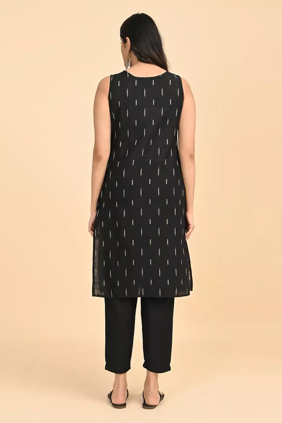 Women jacquard kurta - Black