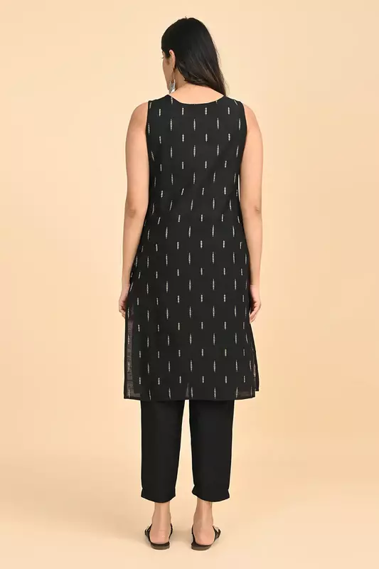 Women jacquard kurta - Black