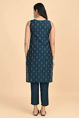 Women jacquard kurta - Blue