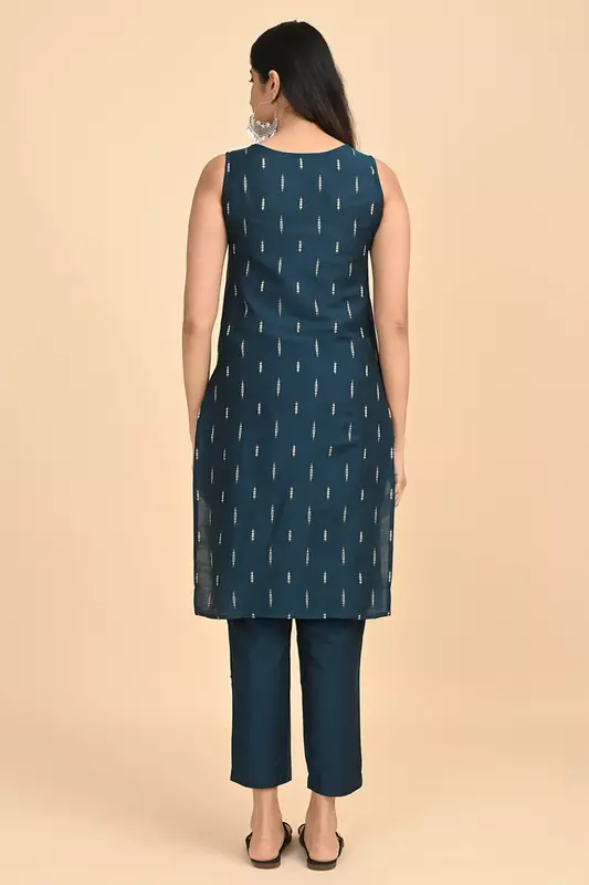 Women jacquard kurta - Blue