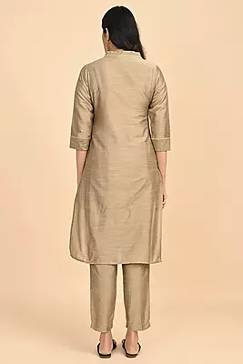 Women V-Neck Long Kurta - Golden