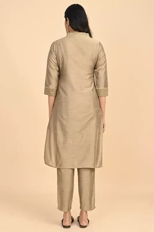 Women V-Neck Long Kurta - Golden