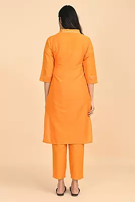 Women V-Neck Long Kurta - Yellow