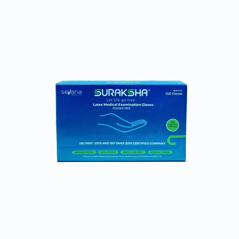 Suraksha Latex Medical Examination Gloves | Disposable Medical Gloves | Box of 100