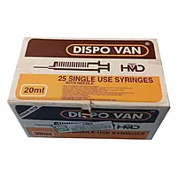 HMD Dispo Van Syringe with Needle 20ml 21G | Sterile Disposable Luer Slip Syringe | Box of 25