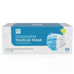 ET Dental 3 Ply Disposable Facemask Pack of 50 | Disposable Surgical Face Mask with Ear Loops