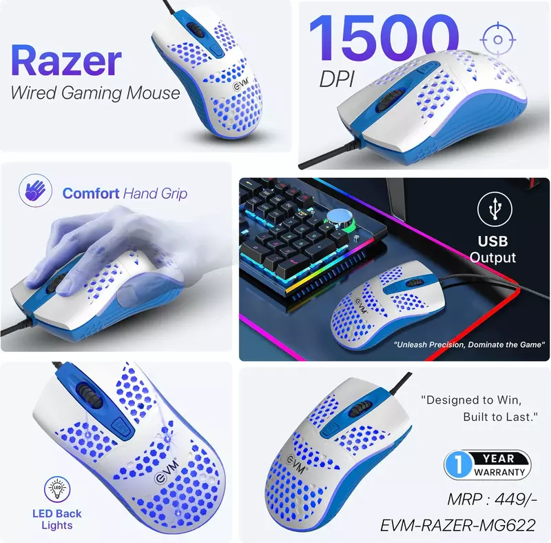 EVM WIRED MOUSE RAZER MG 622 WHITE