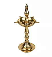 Traditional Brass Kerala Fancy Panchmukhi Kalash Deepak | Nilavilakku Oil Lamp with 5 Wicks Standing Puja Diya for Inauguration & Home Temple