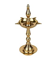 Traditional Brass Kerala Fancy Panchmukhi Kalash Deepak | Nilavilakku Oil Lamp with 5 Wicks Standing Puja Diya for Inauguration & Home Temple