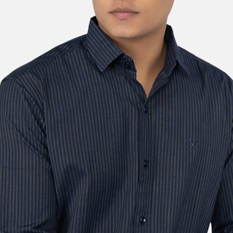 Men Indigo Blue Green Stripe Casual Shirt