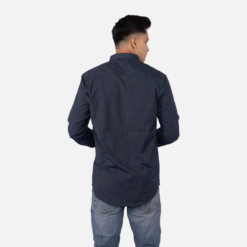 Men Indigo Blue Green Stripe Casual Shirt