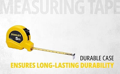 STANLEY STHT36127-812 5 Meter Plastic Short Measuring Tape for Home, DIY, Professional & Industrial Use, YELLOW & BLACK STANLEY STHT36127-812 5 Meter Plastic Short Measuring Tape for Home, DIY, Professional & Industrial Use, YELLOW & BLACK