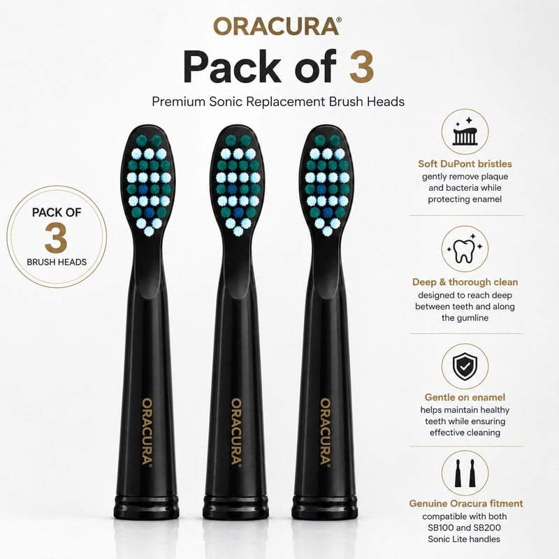 Oracura SB200 Sonic Lite Electric Toothbrush Heads – Pack of 3