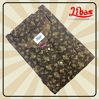 Muddy Green BiziLIzi Nighty With Floral Design All Over From Libas Loungewear - PS502