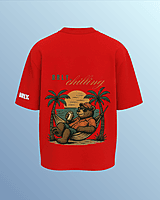 Unisex Red Beach Bear Graphic Printed Oversized Tee
