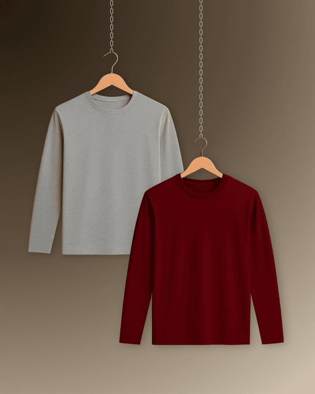 Unisex Full Sleeve Tee - Pack of 2 (Maroon, Grey)