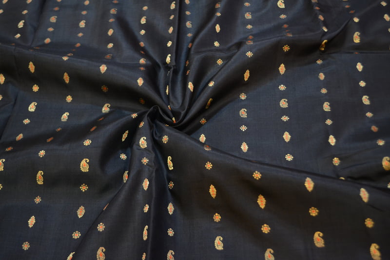 Black 2000 buta pure katan silk swarnachari