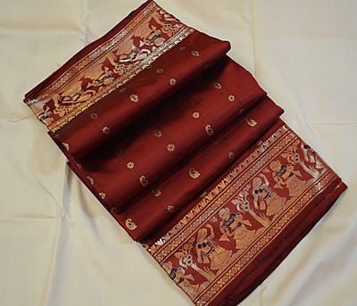 2000 buta chocolate brown pure katan silk Swarnachari
