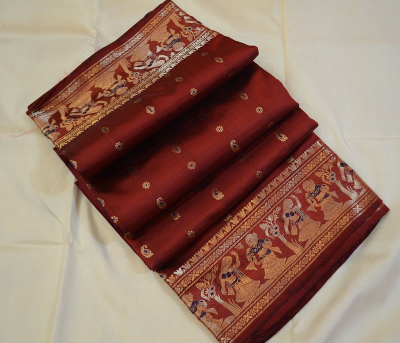 2000 buta chocolate brown pure katan silk Swarnachari