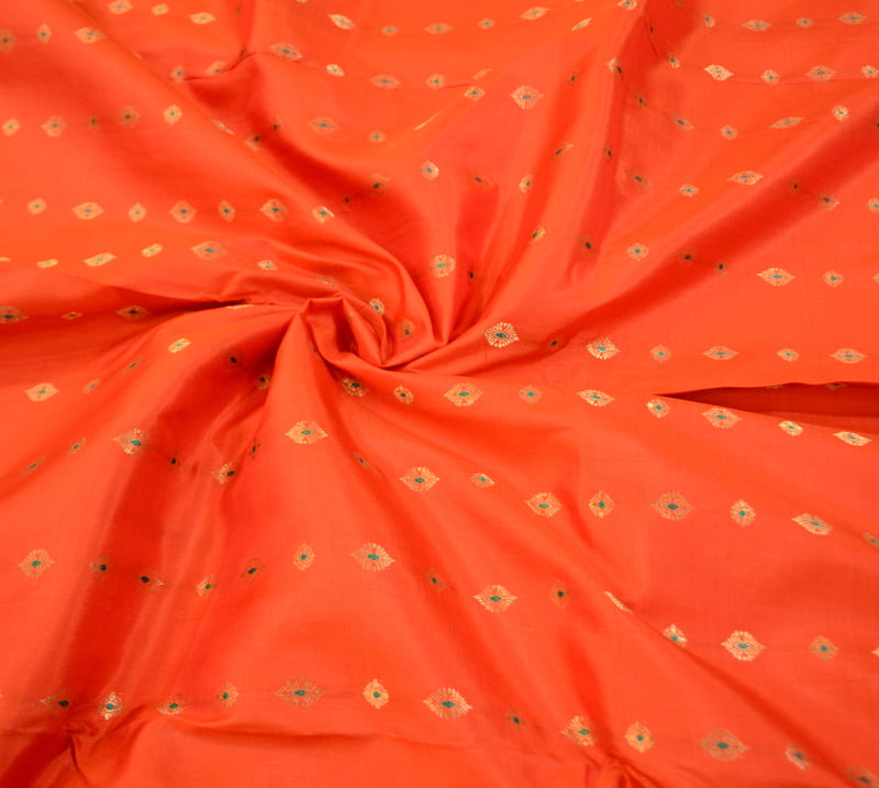 Orange 2000 buta pure katan silk Swarnachari saree