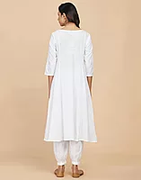 White Cotton Embroidered Slim Fit Long Kurta