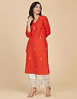 Blue and Red Cotton Kurta